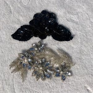 Vintage Sequin Appliqués Grannycore Silver & Black Floral